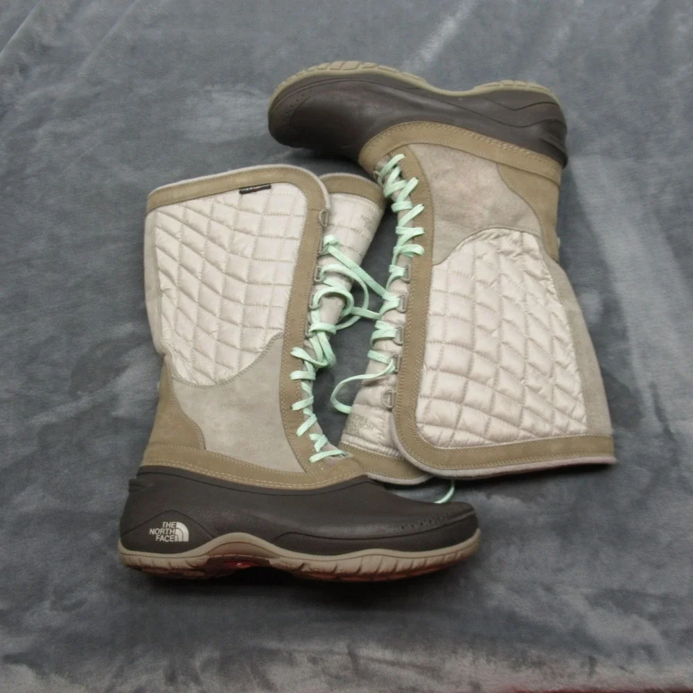 North Face Snow Boots Women 9 Brown Thermoball Utility Lace‎ Up Quilted Winter
